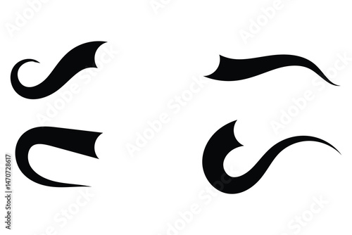 set of swash and swoosh tails icon on white background.