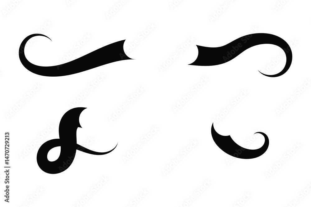set of swash and swoosh tails icon on white background. set of swash and swoosh tails icon on white background.