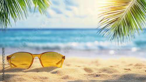 Wallpaper Mural Tropical beach scene with sunglasses Torontodigital.ca