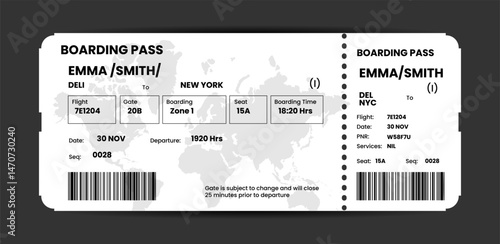 Airline boarding pass ticket template. Airplane ticket. Air ticket icon. Vector illustration isolated