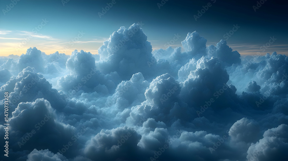 Naklejka premium Aerial View of Dramatic Cumulus Clouds at Sunset