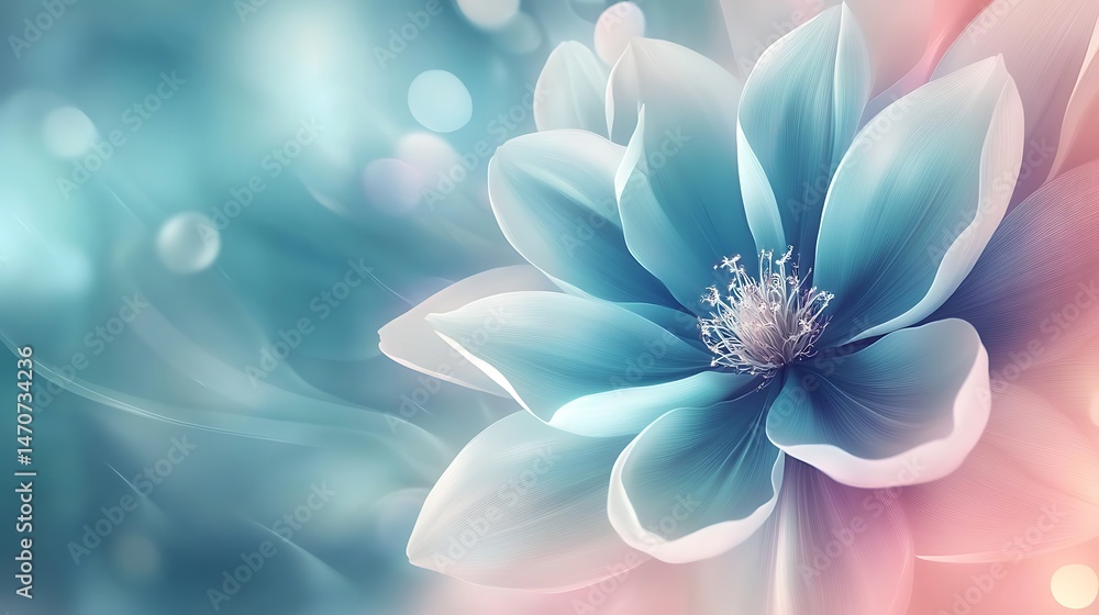 Fototapeta premium Delicate, dreamy flower blossoms in soft teal and pastel hues.