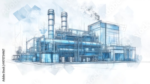 Industrial structure sketch with abstract design elements. photo