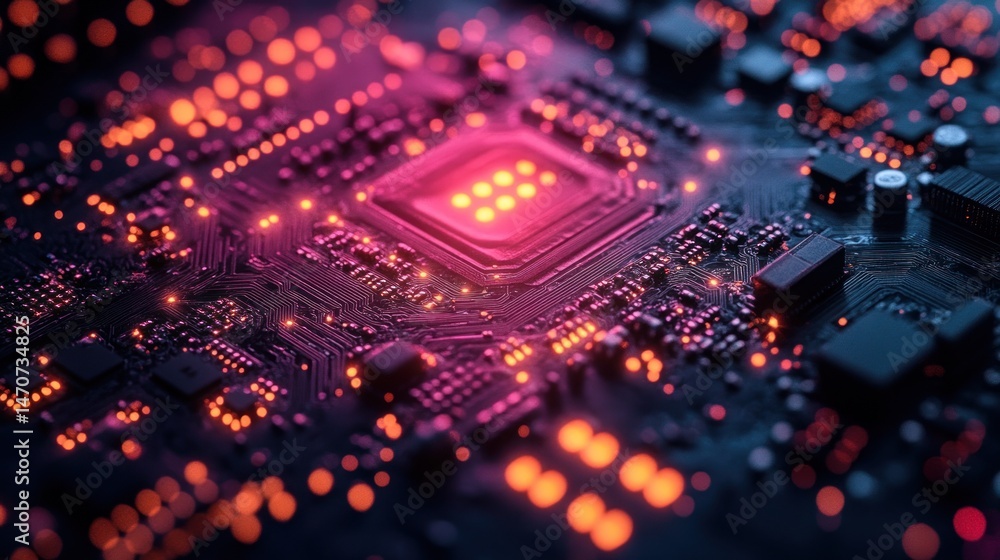 Obraz premium Illuminated Circuit Board: A Close-Up View of Advanced Technology