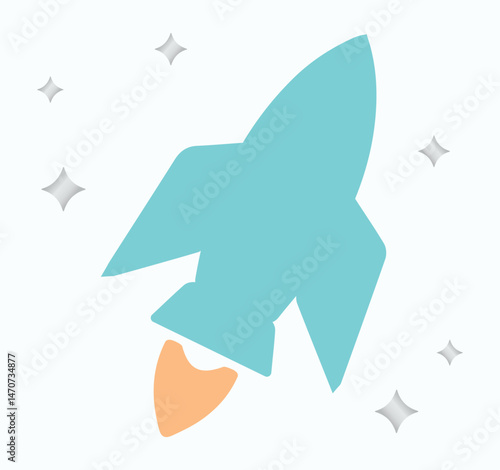 Sky, outer space, space rocket, cloud, smoke, stars, stars, starry. Vector, icon, illustration, tech, set