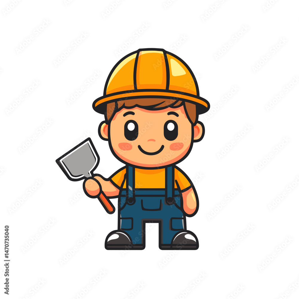 Builder character icon design featuring a cheerful cartoon figure with a shovel and construction helmet in a playful 2D style Builder character icon design featuring a cheerful cartoon figure with a shovel and construction helmet in a playful 2D style