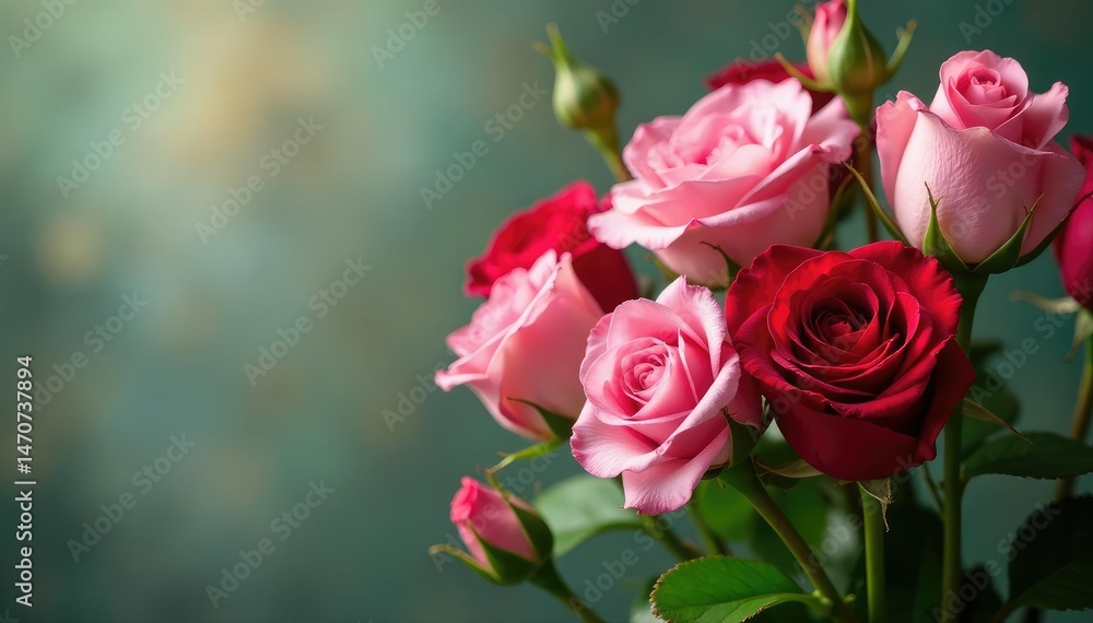 Elegant bouquet of pink and red roses, lush greenery , anniversary, elegance, isolated Elegant bouquet of pink and red roses, lush greenery , anniversary, elegance, isolated