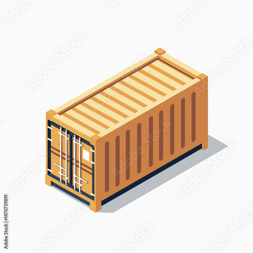yellow wooden crate with metal bars  storage container illustration