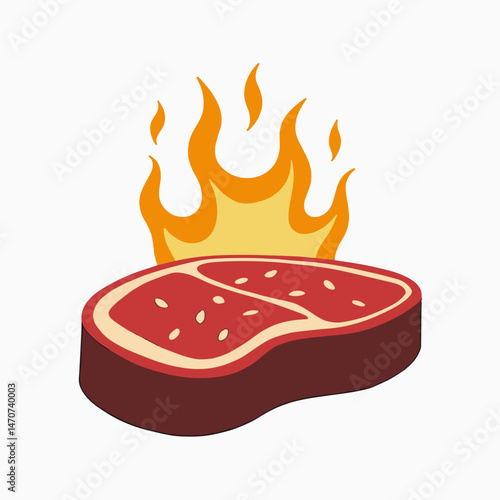 vibrant red steak with flames illustration