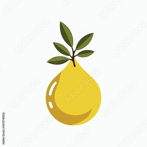yellow olive oil dropper with green leaf