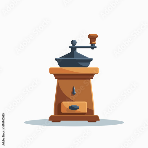 handcrafted coffee grinder with wooden base  vintage appliance illustration
