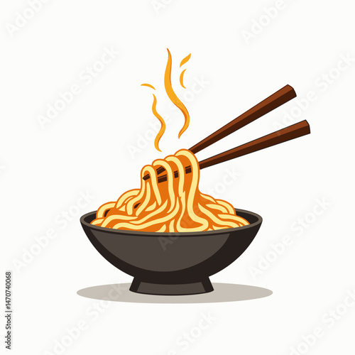 japanese noodles in wooden bowl with flames