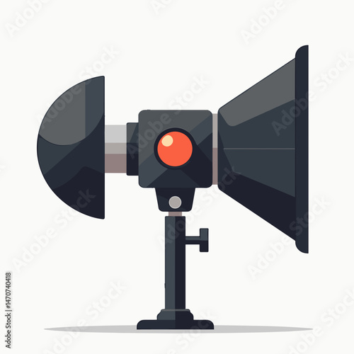 modern black microphone with red light on stand