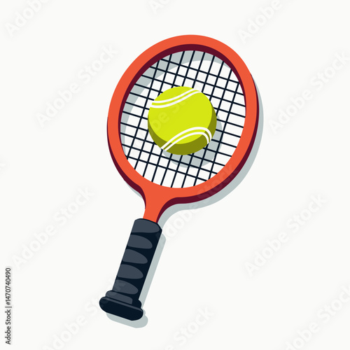 vibrant tennis racket with yellow ball  cartoon illustration