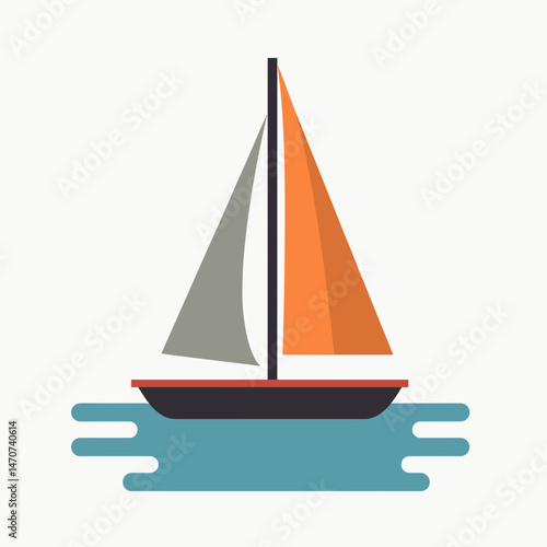 vibrant sailboat on calm sea with orange hull