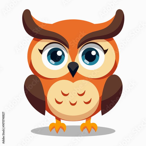 cartoon owl with blue eyes  orange and brown illustration