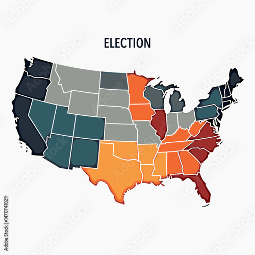 election map of the united states with state colors