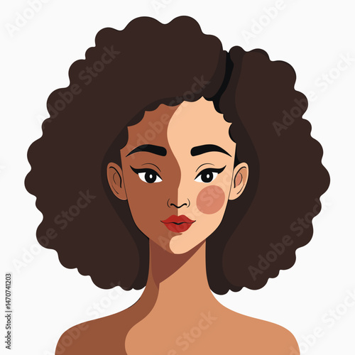 stylized illustration of young woman with brown hair and pink lips