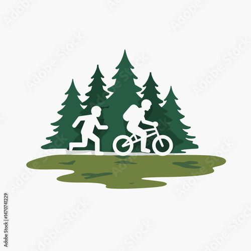 ecofriendly outdoor activities running and cycling in a forest