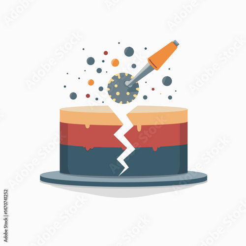 colorful cake explosion with candle  birthday party disaster