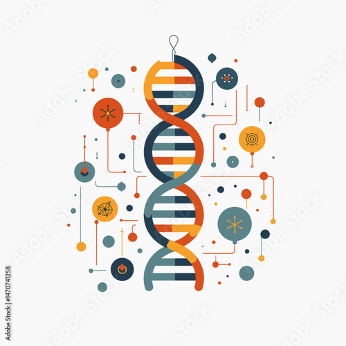 colorful dna double helix with circular symbols