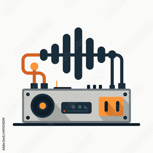electronic music production equipment with sound wave graphic