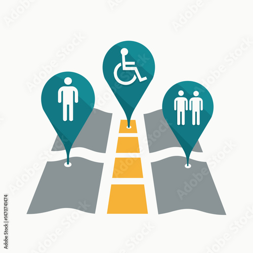 accessibility symbols on roadway  inclusive design concept