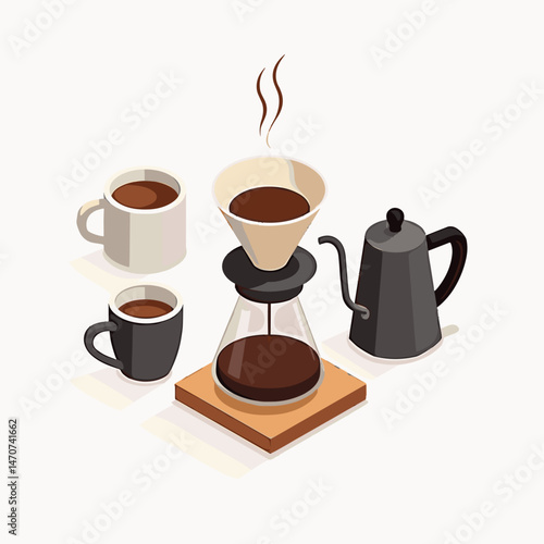 coffee making equipment set with black coffee beans  illustrated coffee gear