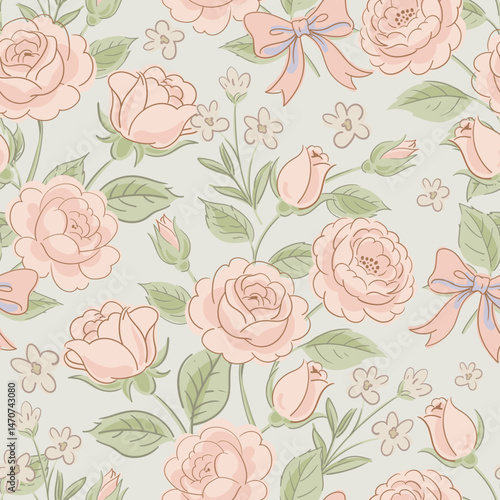 Vector vintage floral rustic seamless pattern, cottagecore neutral colors flowers