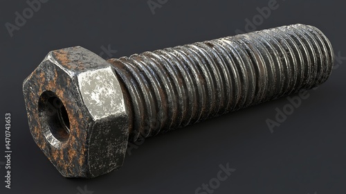 Rustic metal bolt with hexagonal nut and visible oxidation.