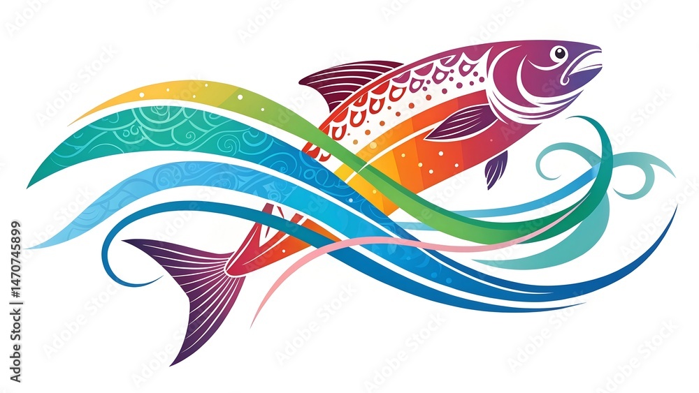 Fototapeta premium Colored family fish and sea identity business card icon vector image design.