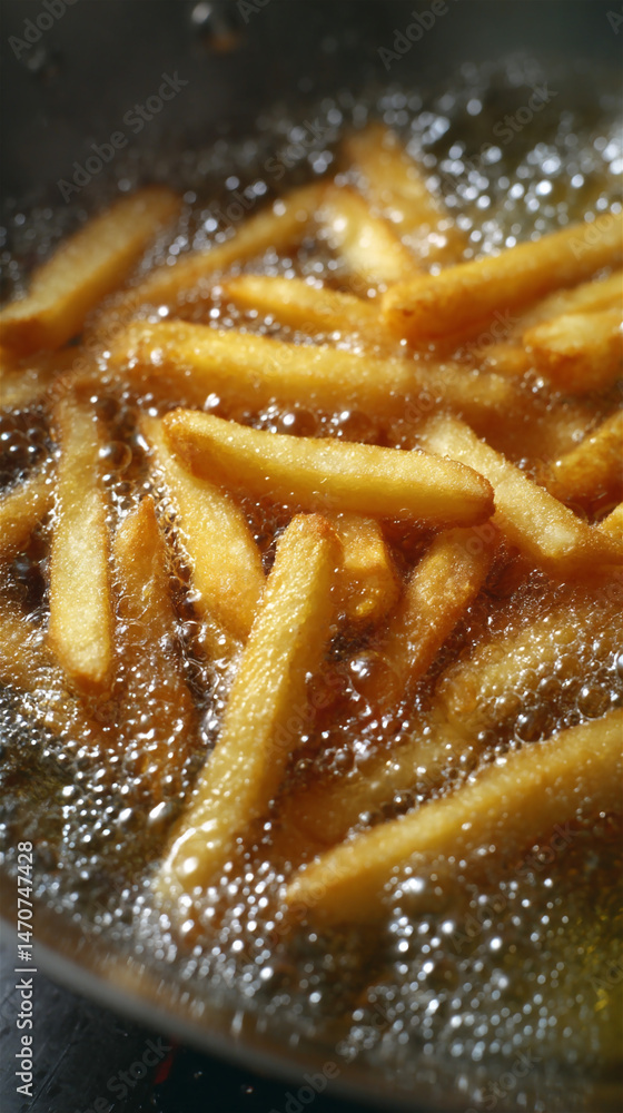 気泡の中で揚がる熱々のフライドポテトの接写 generative ai 気泡の中で揚がる熱々のフライドポテトの接写 generative ai