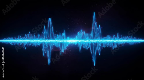 Animated Glowing Blue Sound Wave Visual Abstract Design Against Dark Background