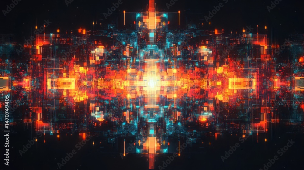 Obraz premium Abstract symmetrical design with vibrant colors and geometric shapes.