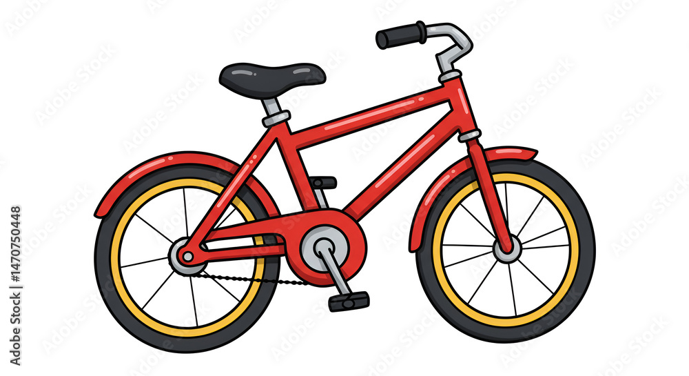 Fototapeta premium Cartoon Red Bicycle Isolated Illustration