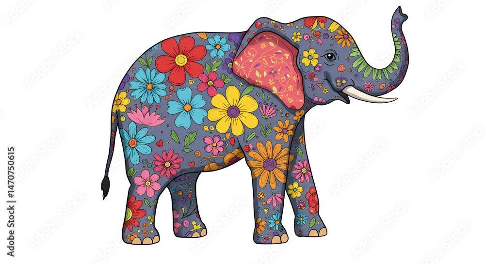Fototapeta premium Floral Elephant Illustration on White
