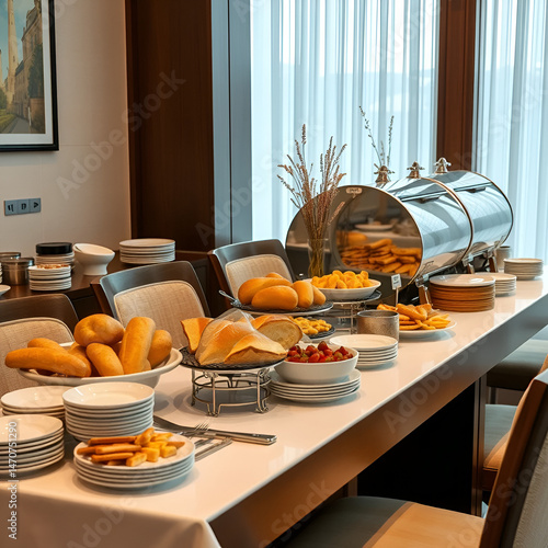 A bread table in hotel with self service buffet, Turkey