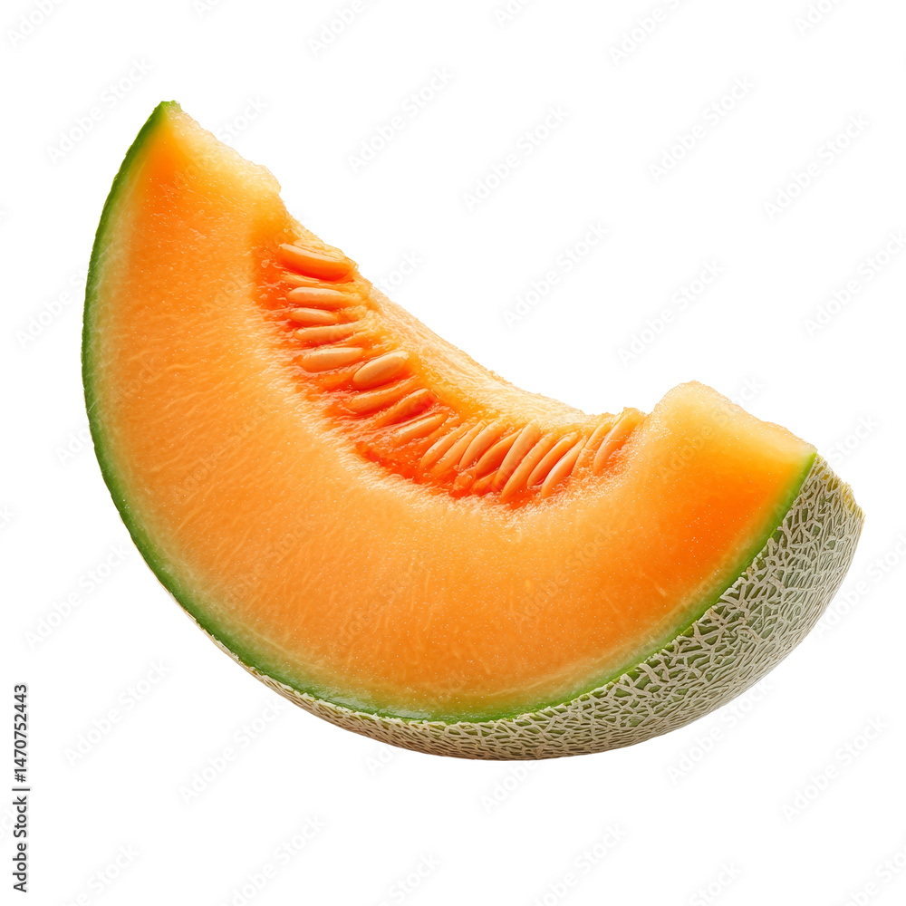 Fresh slice of cantaloupe melon displayed on a clean transparent background for food presentation or culinary uses, slice cantaloupe melon isolated on transparent background Fresh slice of cantaloupe melon displayed on a clean transparent background for food presentation or culinary uses, slice cantaloupe melon isolated on transparent background