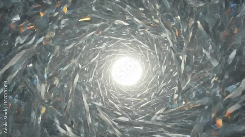 Abstract Light Tunnel with Geometric Patterns and Metallic Texture
