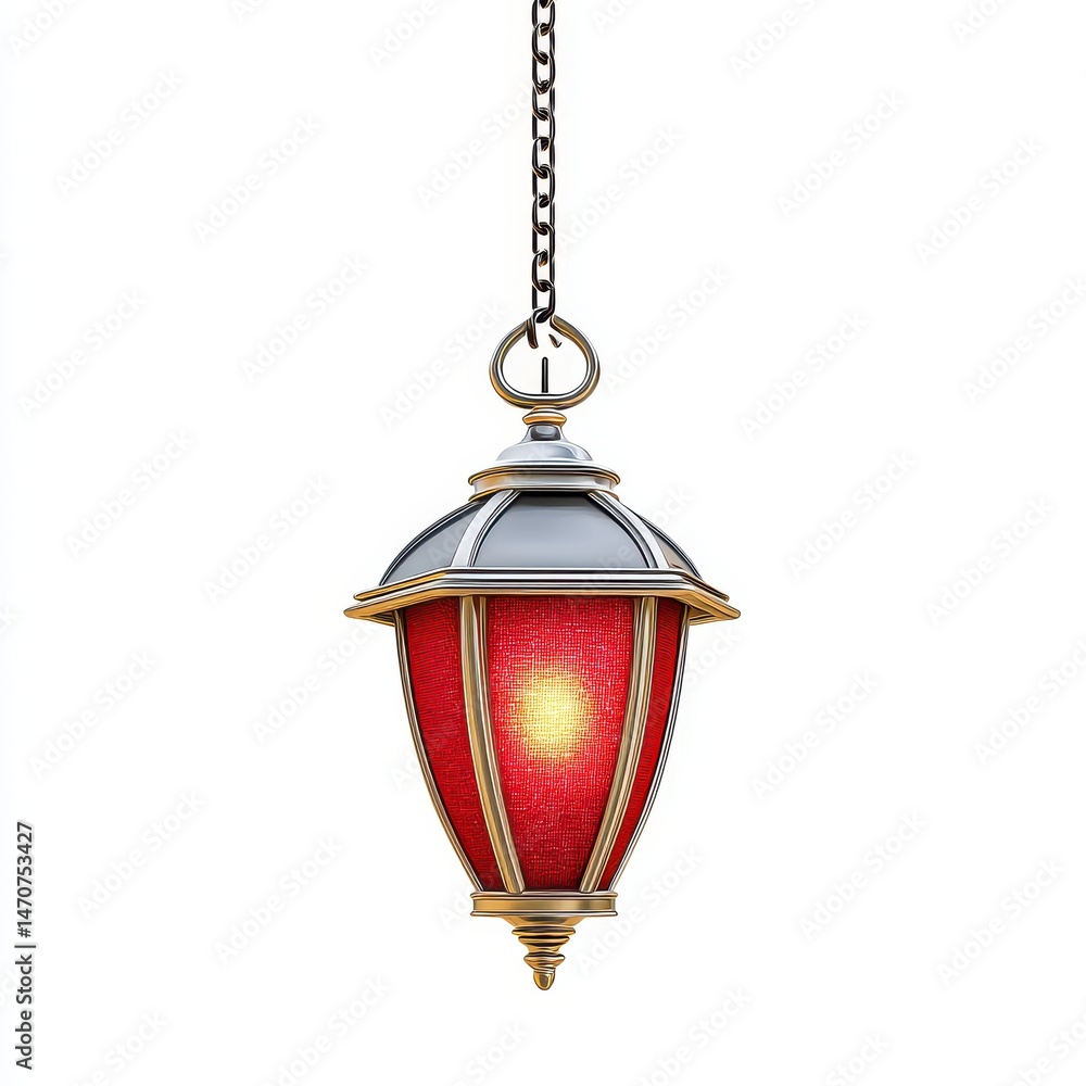 Red Glass Hanging Lantern with Metal Frame and Chain Red Glass Hanging Lantern with Metal Frame and Chain