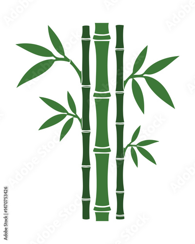 Green Bamboo Stalks with Leaves Isolated on transparent Background Tropical Forest Plants