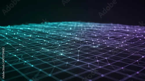 Abstract Network Grid with Blue and Purple Glowing Dots and Connected Lines