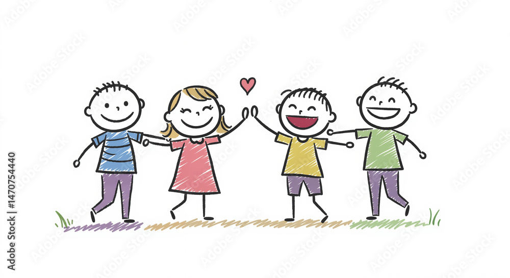 Fototapeta premium Kids showing affection while playing in a colorful garden 