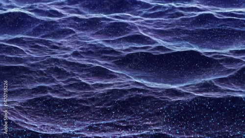Abstract Dark Blue Water Surface with Sparkling Glitter Underneath Seamless Waves