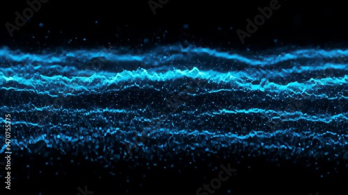 Abstract Glowing Blue Particle Waves Against Black Background Animation