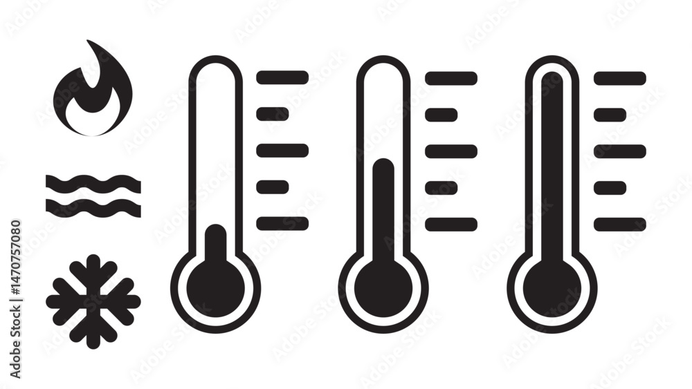 Thermometer icon. Temperature with different level symbol. Hot, warm, and cold Thermometer icon. Temperature with different level symbol. Hot, warm, and cold