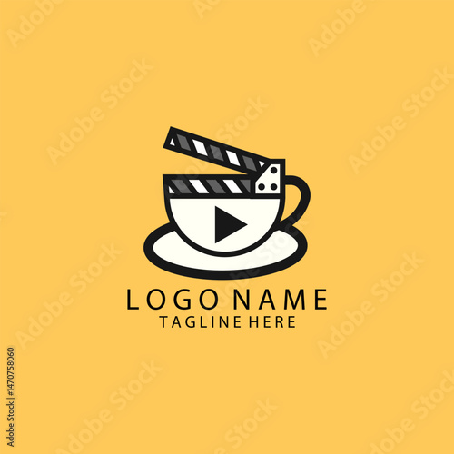 clapboard cup logo design vector