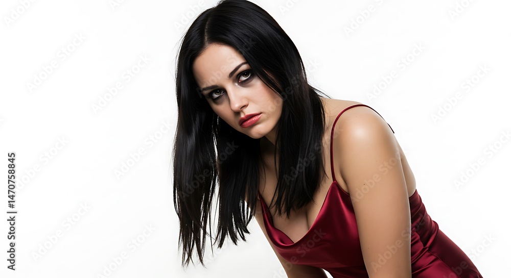 Fototapeta premium beautiful woman bad mood expression and feel angry isolated white background