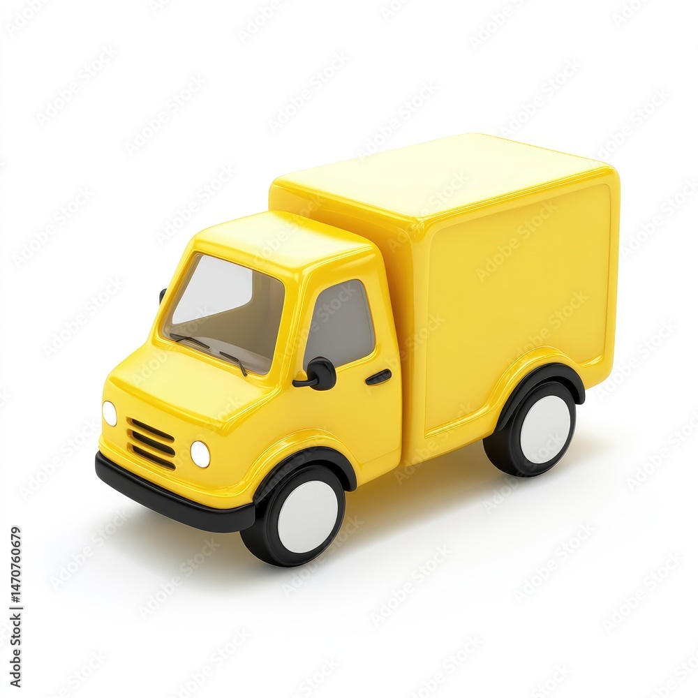 Fototapeta premium Bright yellow cartoon delivery truck illustration.