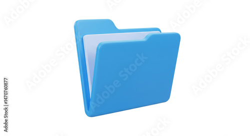 A blue folder icon with a white sheet of paper inside on a plain white background in digital style